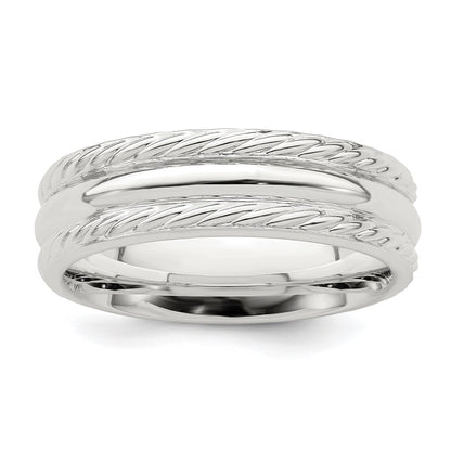 Sterling Silver 6mm Polished Domed Rope Edge Fancy Band Size 7 (Size 7 Only)