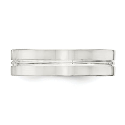 Sterling Silver 6mm Polished Flat Grooved Center Fancy Band