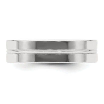 Sterling Silver 6mm Polished Flat Grooved Center Fancy Band