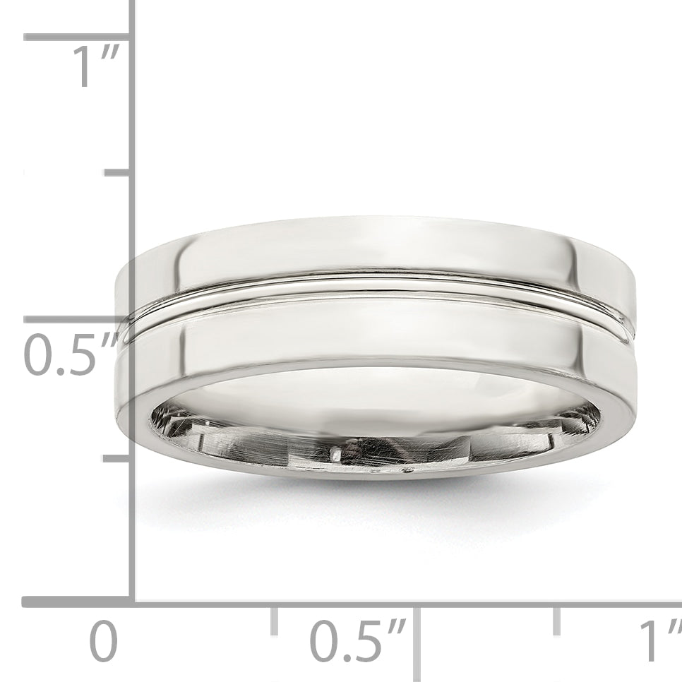 Sterling Silver 6mm Polished Flat Grooved Center Fancy Band