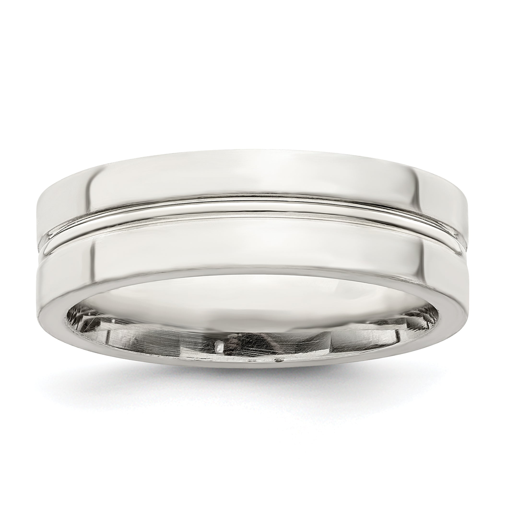 Sterling Silver 6mm Polished Flat Grooved Center Fancy Band