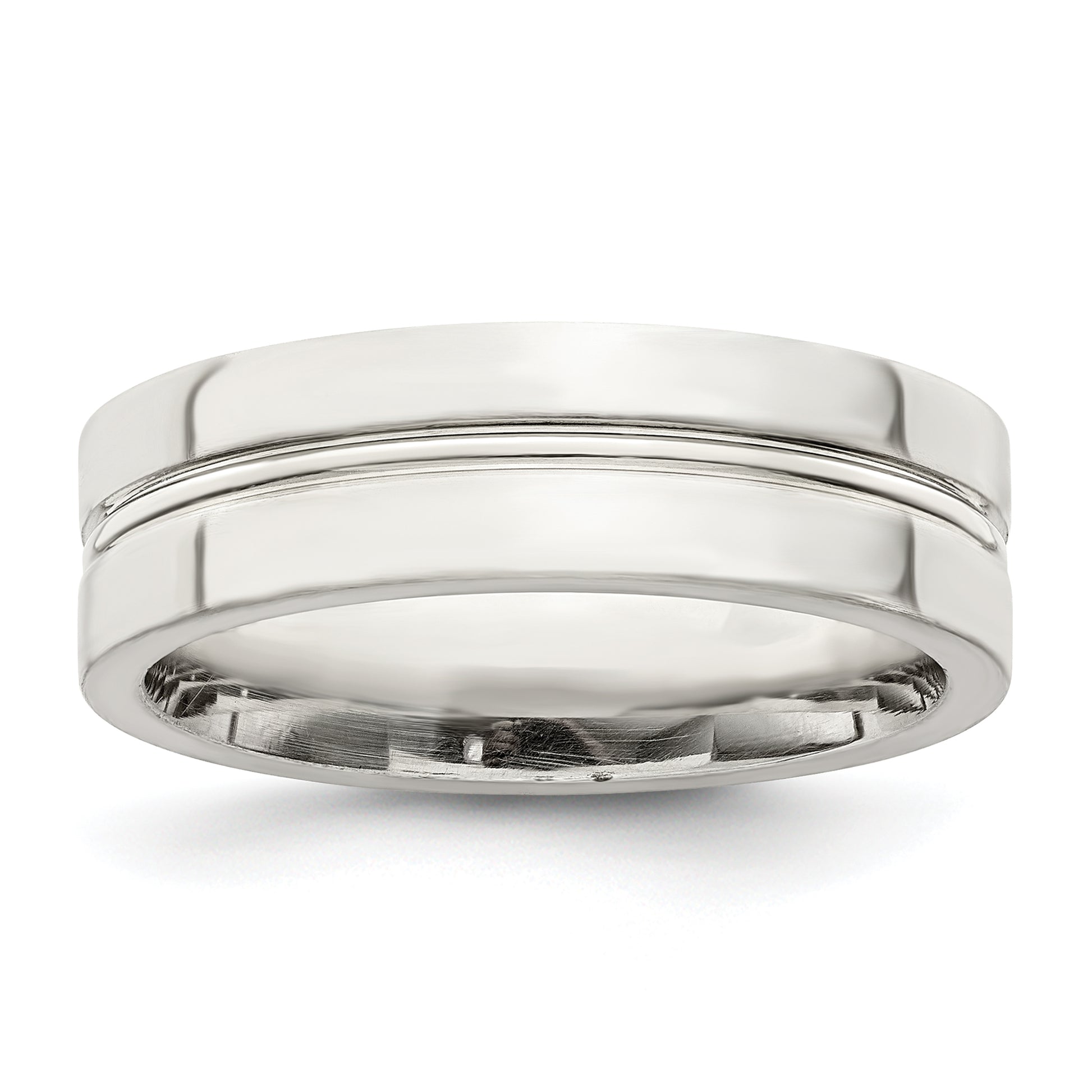 Sterling Silver 6mm Polished Flat Grooved Center Fancy Band