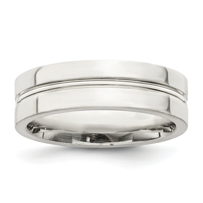 Sterling Silver 6mm Polished Flat Grooved Center Fancy Band