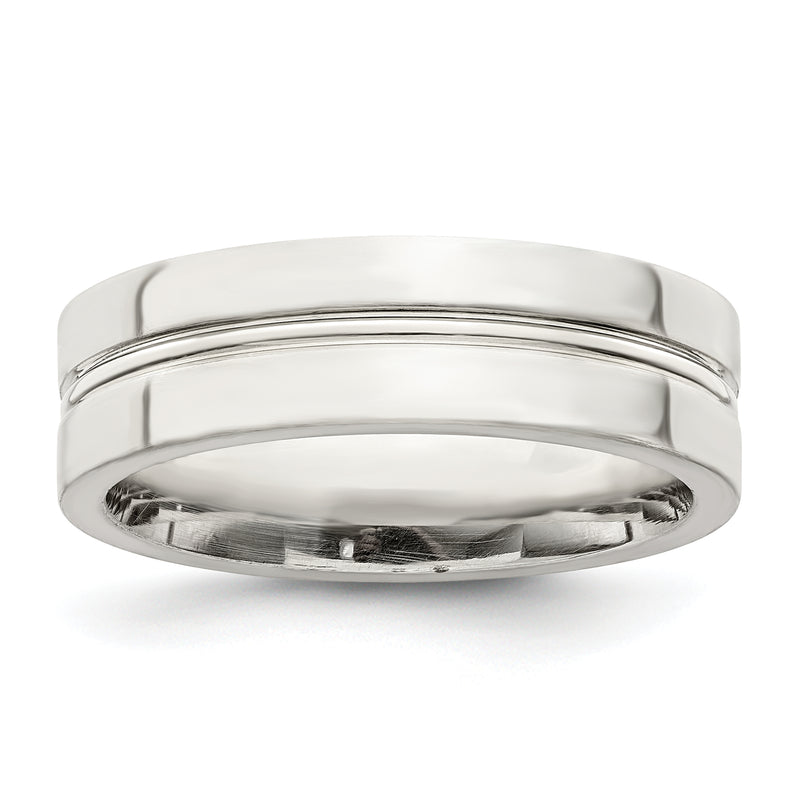 Sterling Silver 6mm Polished Flat Grooved Center Fancy Band