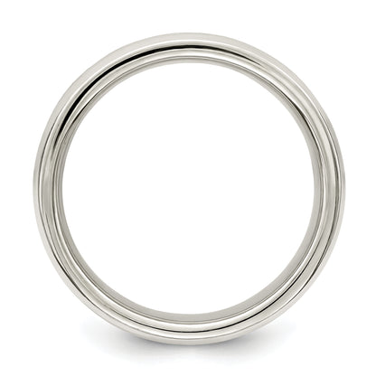 Sterling Silver 6mm Polished Flat Grooved Fancy Band