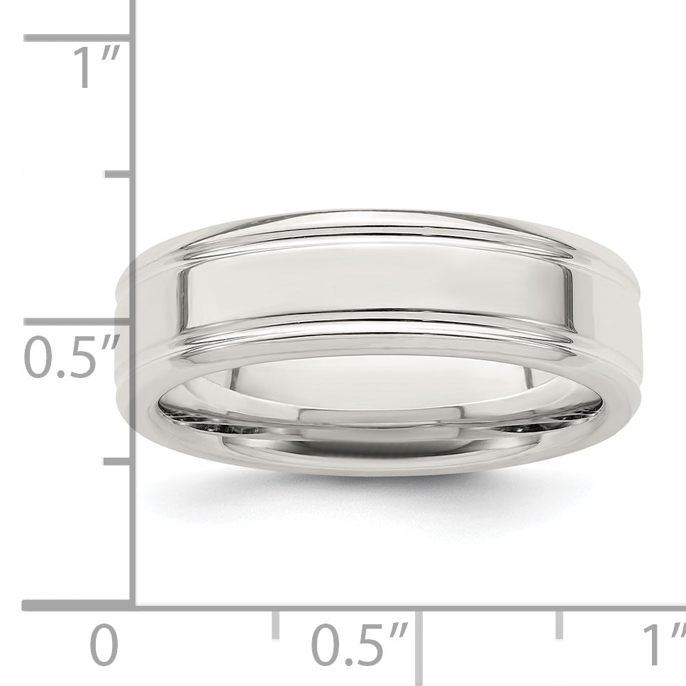 Sterling Silver 6mm Polished Flat Grooved Fancy Band