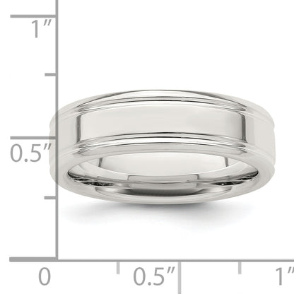 Sterling Silver 6mm Polished Flat Grooved Fancy Band