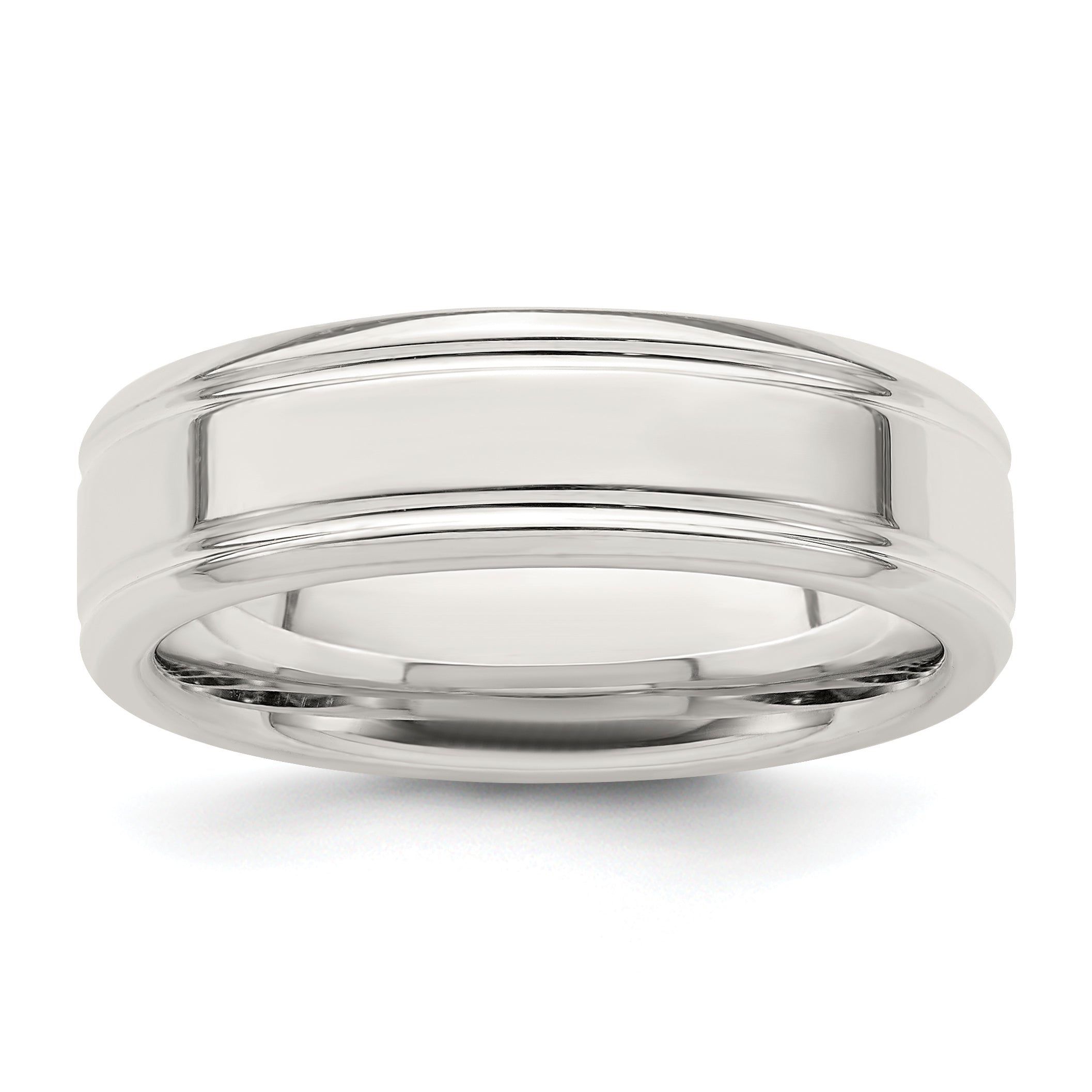 Sterling Silver 6mm Polished Flat Grooved Fancy Band
