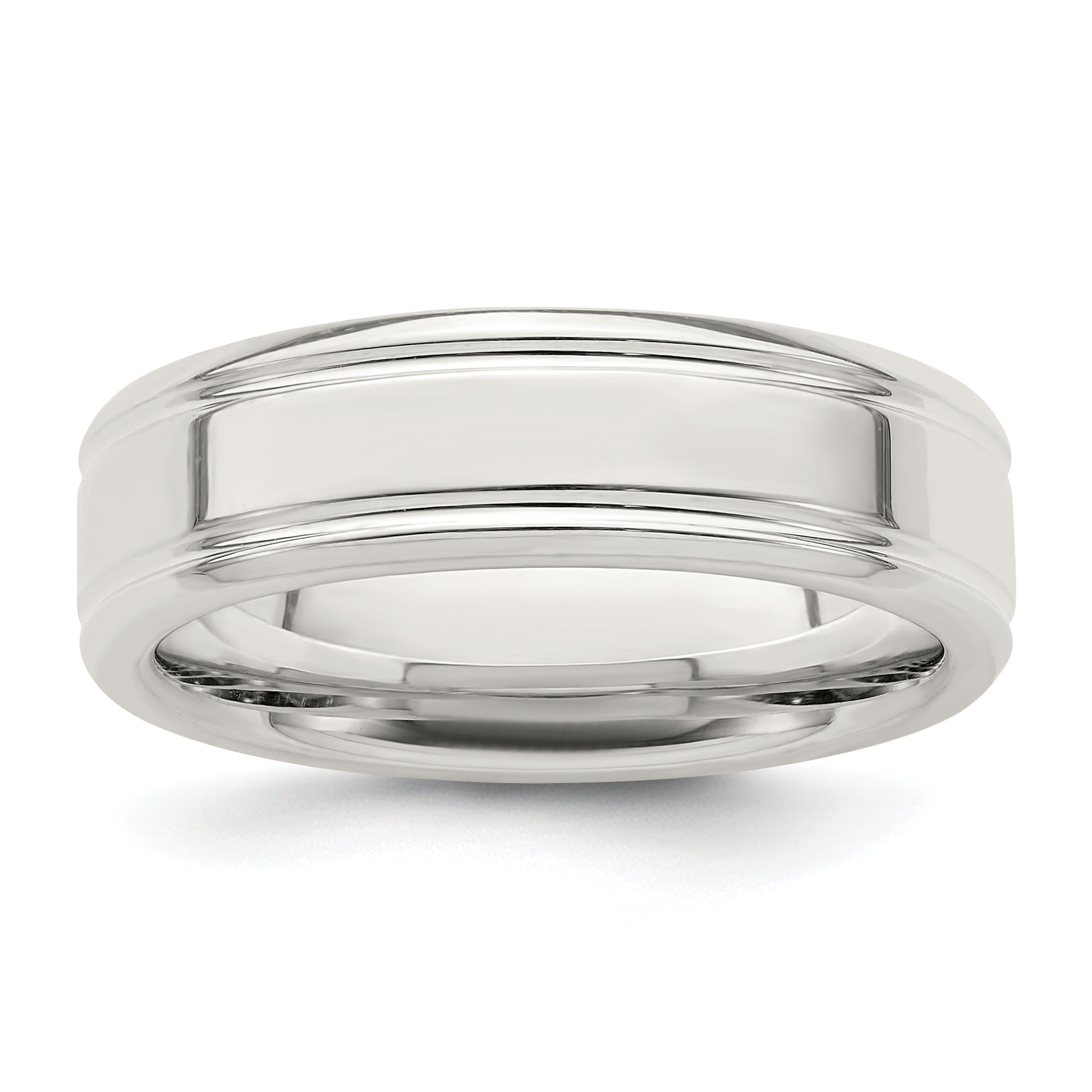 Sterling Silver 6mm Polished Flat Grooved Fancy Band