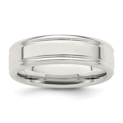 Sterling Silver 6mm Polished Flat Grooved Fancy Band
