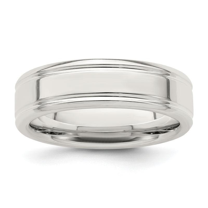 Sterling Silver 6mm Polished Flat Grooved Fancy Band