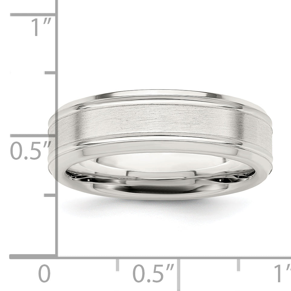 Sterling Silver Ss 6mm Brushed Fancy Band Size 6.5