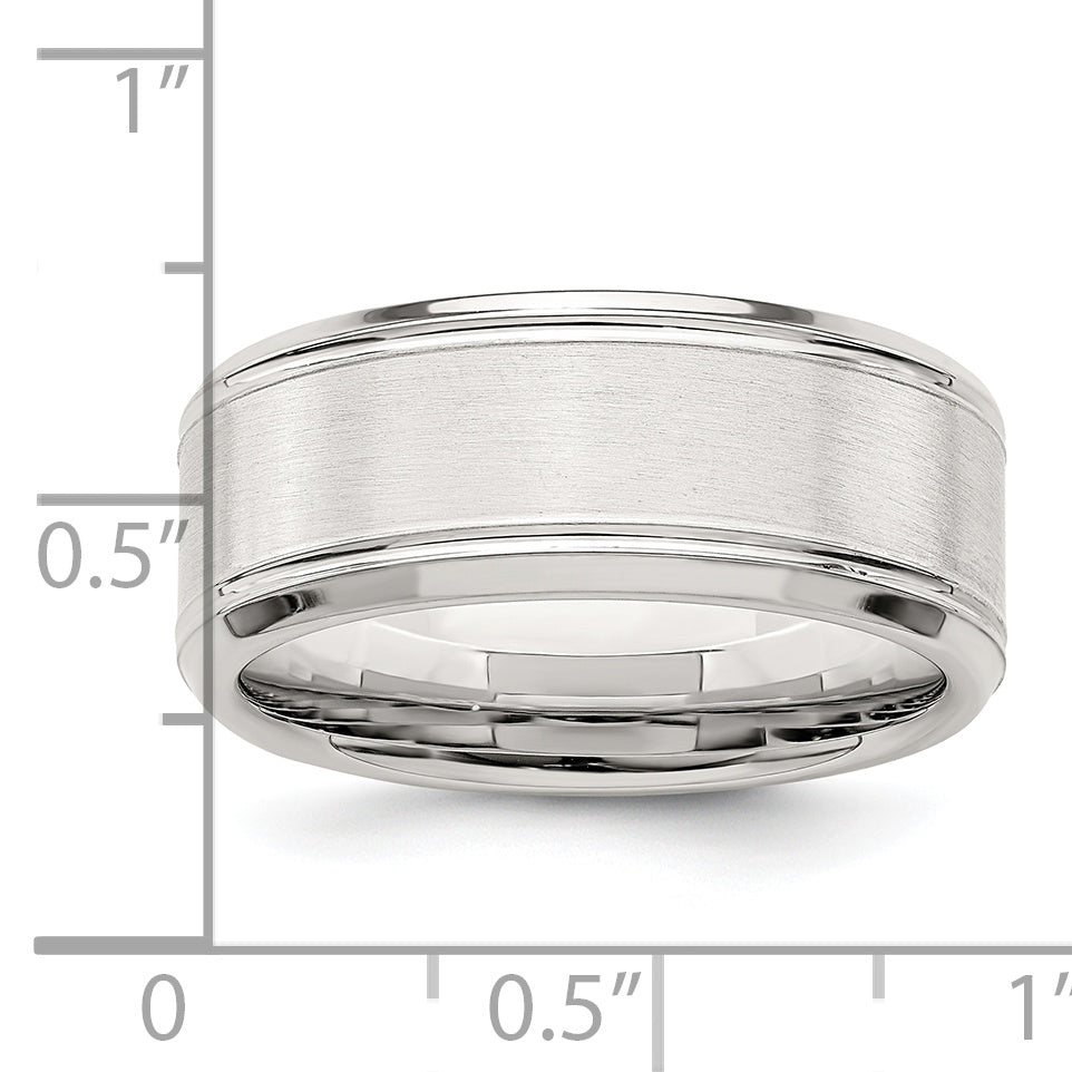 Sterling Silver Rhodium Plated 8mm Brushed Fancy Band