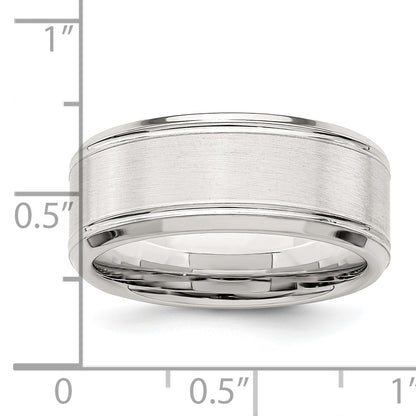 Sterling Silver Rhodium Plated 8mm Brushed Fancy Band