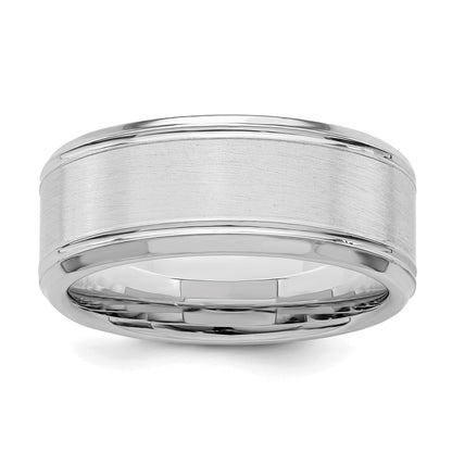 Sterling Silver Rhodium Plated 8mm Brushed Fancy Band