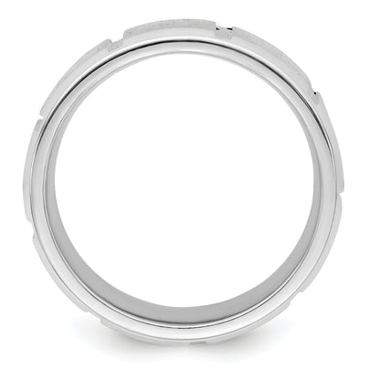 Sterling Silver 8mm Polished Flat Notched Beveled Edge Fancy Band Size 13 (Size 13 Only)
