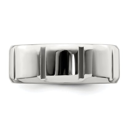 Sterling Silver 8mm Polished Flat Notched Beveled Edge Fancy Band Size 13 (Size 13 Only)