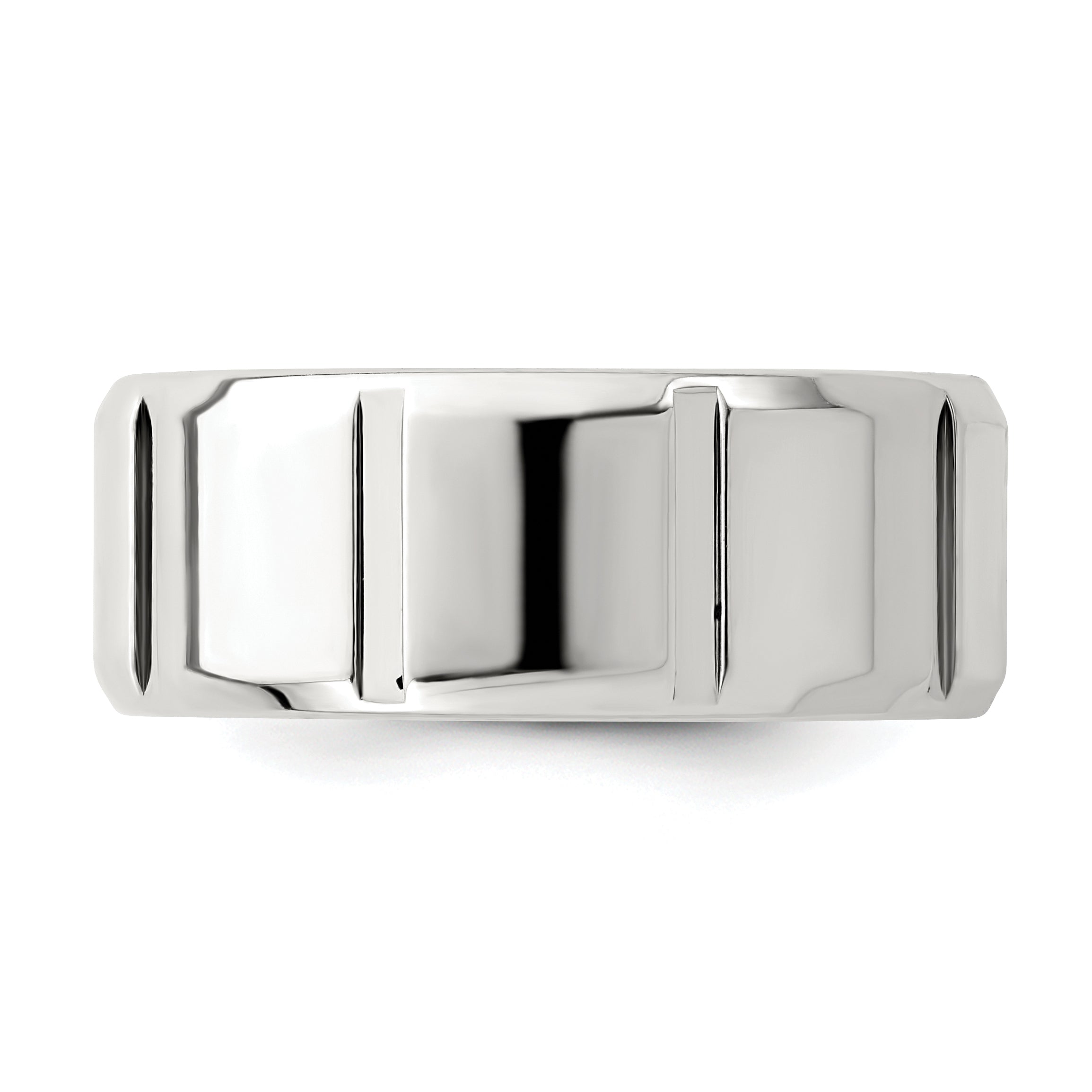 Sterling Silver 8mm Polished Flat Notched Beveled Edge Fancy Band Size 13 (Size 13 Only)