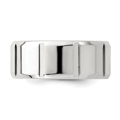 Sterling Silver 8mm Polished Flat Notched Beveled Edge Fancy Band Size 13 (Size 13 Only)