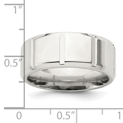 Sterling Silver 8mm Polished Flat Notched Beveled Edge Fancy Band Size 13 (Size 13 Only)