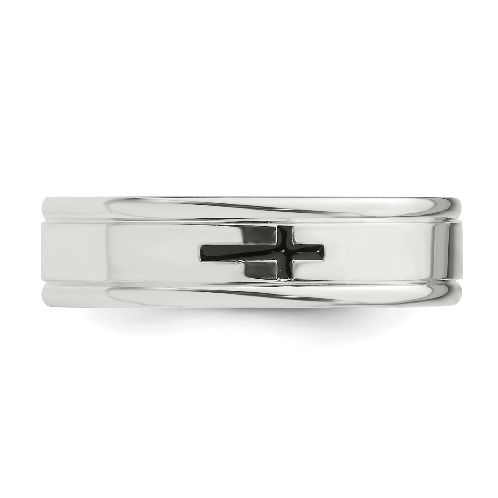 Sterling Silver 6mm Enamel Cross Fancy Band