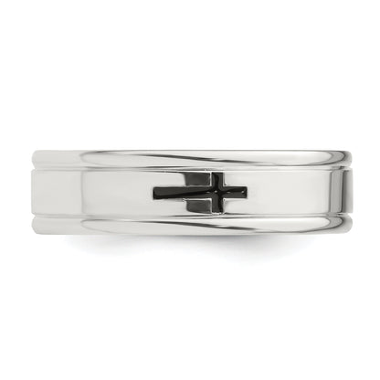 Sterling Silver 6mm Enamel Cross Fancy Band