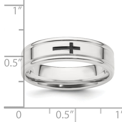 Sterling Silver 6mm Enamel Cross Fancy Band