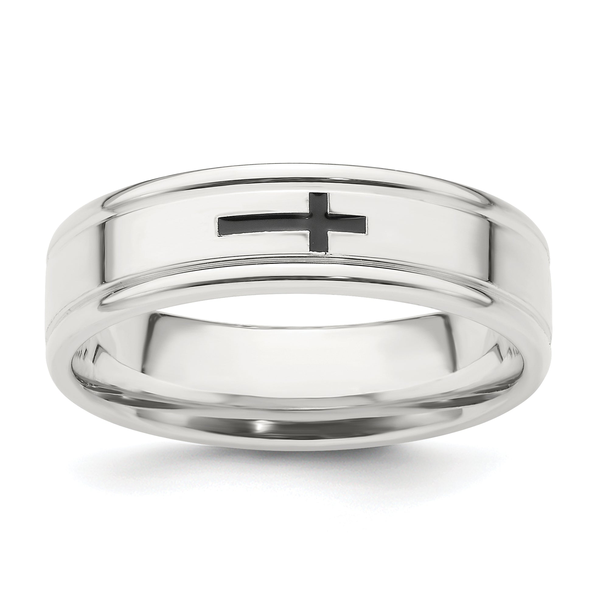 Sterling Silver 6mm Enamel Cross Fancy Band