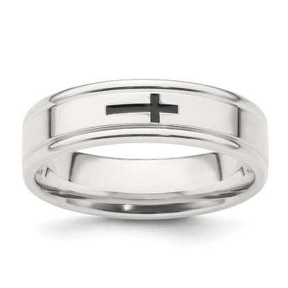 Sterling Silver 6mm Enamel Cross Fancy Band