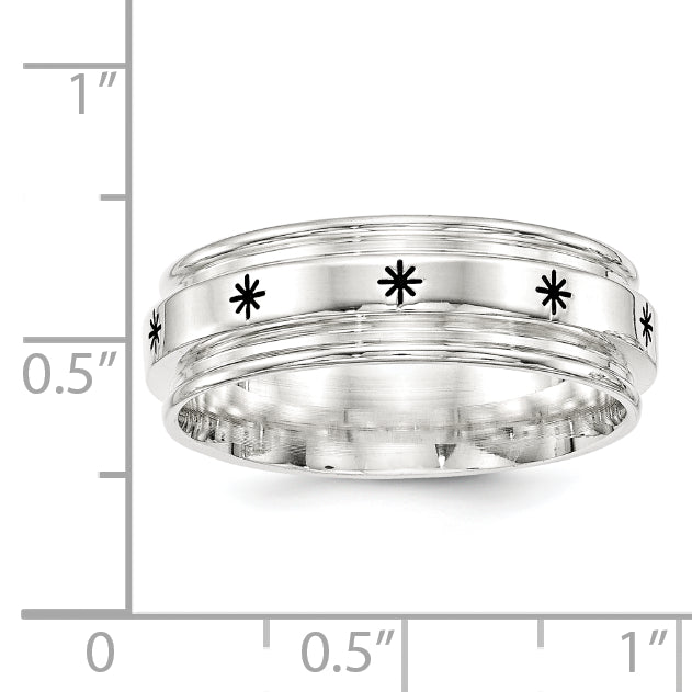 Sterling Silver Ss 7mm Enamel Fancy Band