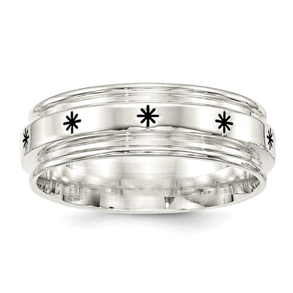 Sterling Silver Ss 7mm Enamel Fancy Band