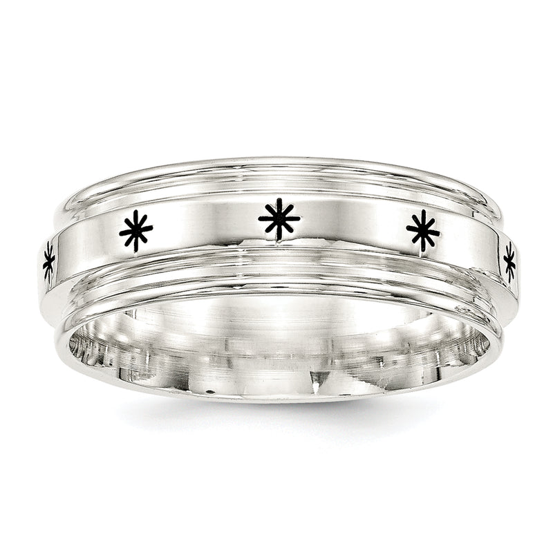 Sterling Silver Ss 7mm Enamel Fancy Band