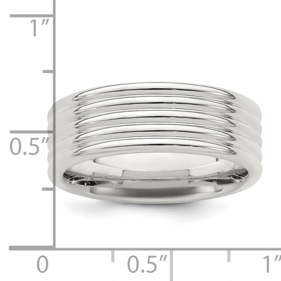 Sterling Silver 7mm Polished 5 Row Fancy Band