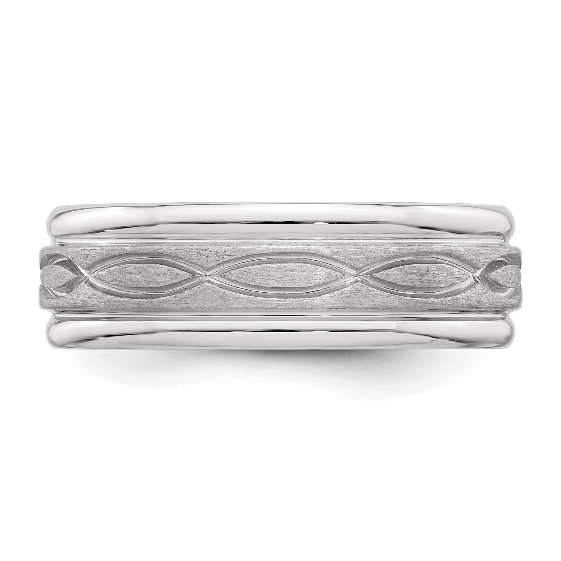 Sterling Silver 7mm Brushed Flat Intertwined Design Beveled Edge Fancy Band