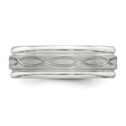 Sterling Silver 7mm Brushed Flat Intertwined Design Beveled Edge Fancy Band