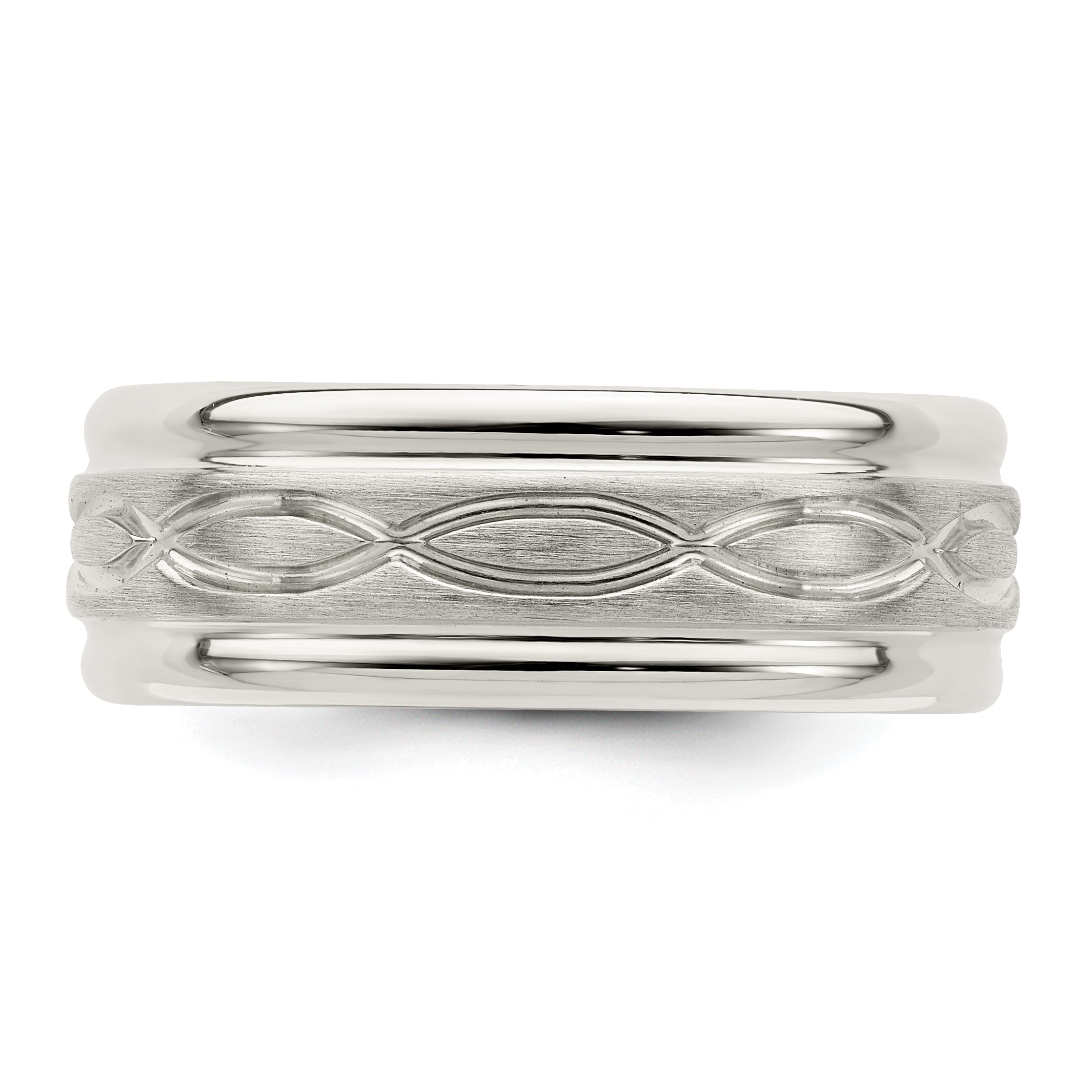 Sterling Silver 7mm Brushed Flat Intertwined Design Beveled Edge Fancy Band