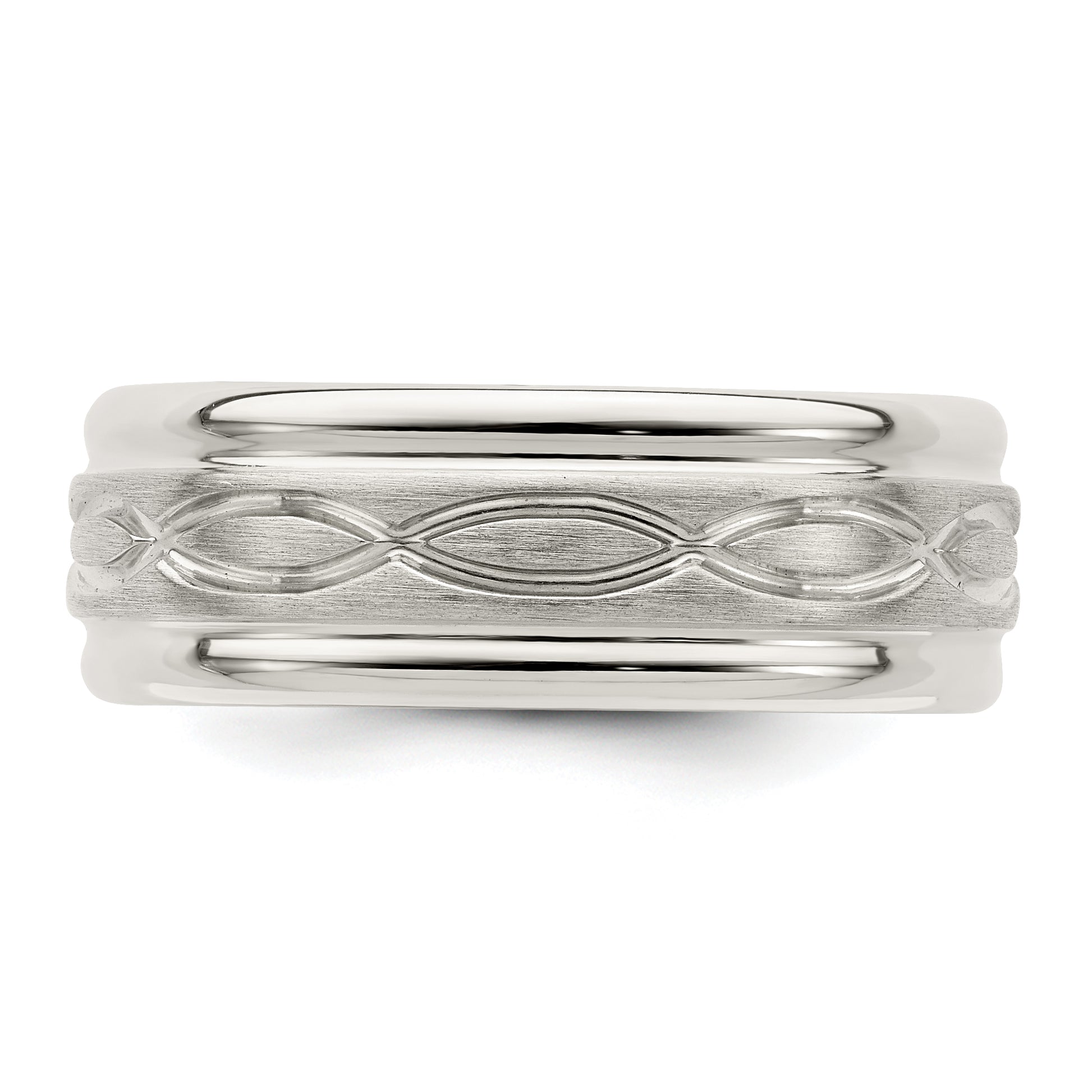 Sterling Silver 7mm Brushed Flat Intertwined Design Beveled Edge Fancy Band