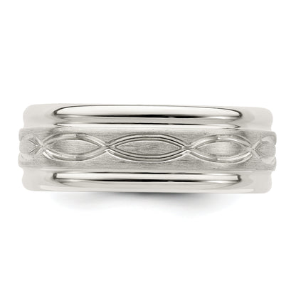 Sterling Silver 7mm Brushed Flat Intertwined Design Beveled Edge Fancy Band