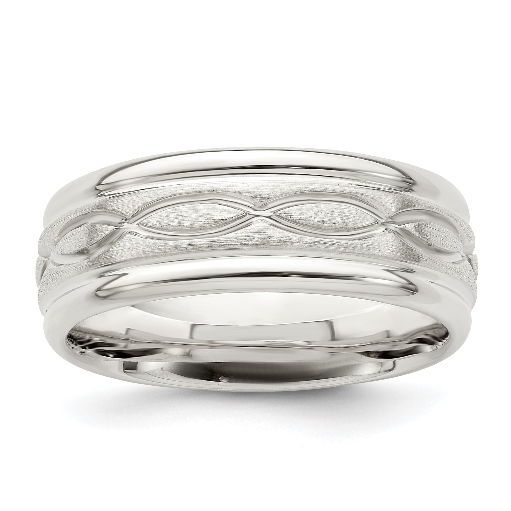 Sterling Silver 7mm Brushed Flat Intertwined Design Beveled Edge Fancy Band