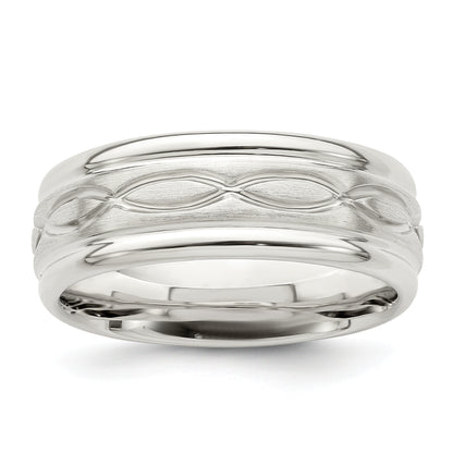 Sterling Silver 7mm Brushed Flat Intertwined Design Beveled Edge Fancy Band