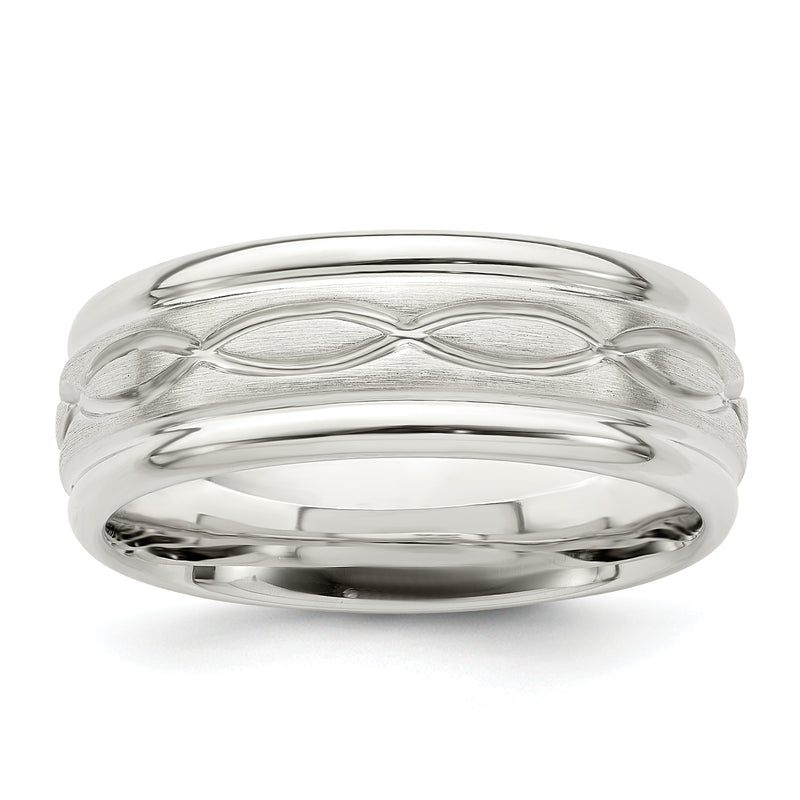 Sterling Silver 7mm Brushed Flat Intertwined Design Beveled Edge Fancy Band