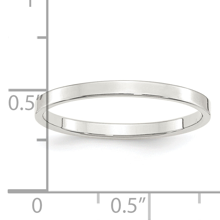Sterling Silver Rhodium Plated 2mm Flat Size 4 Band