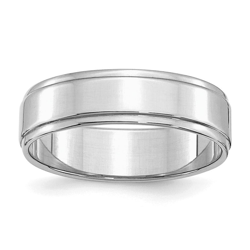Sterling Silver Rhodium-Plated 6mm Flat W/ Step Edge Band