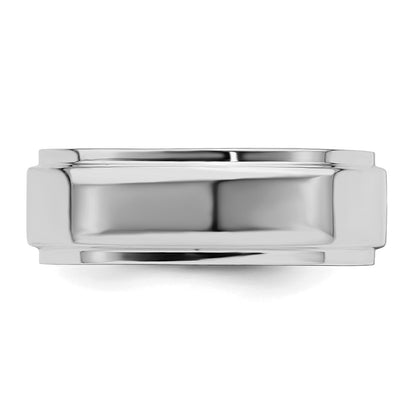 Sterling Silver Rhodium-Plated 7mm Flat W/ Step Edge Band