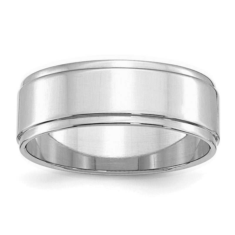 Sterling Silver Rhodium-Plated 7mm Flat W/ Step Edge Band