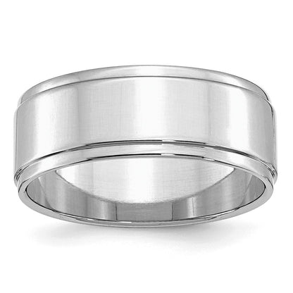 Sterling Silver Rhodium-Plated 8mm Flat W/ Step Edge Band