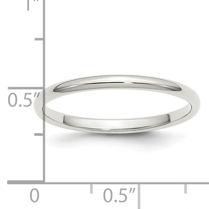 Sterling Silver Rhodium Plated 2mm Half Round Size 6.5 Band