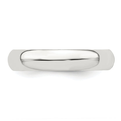Sterling Silver Rhodium Plated 4mm Half Round Size 9.5 Band (Size 9.5 Only)