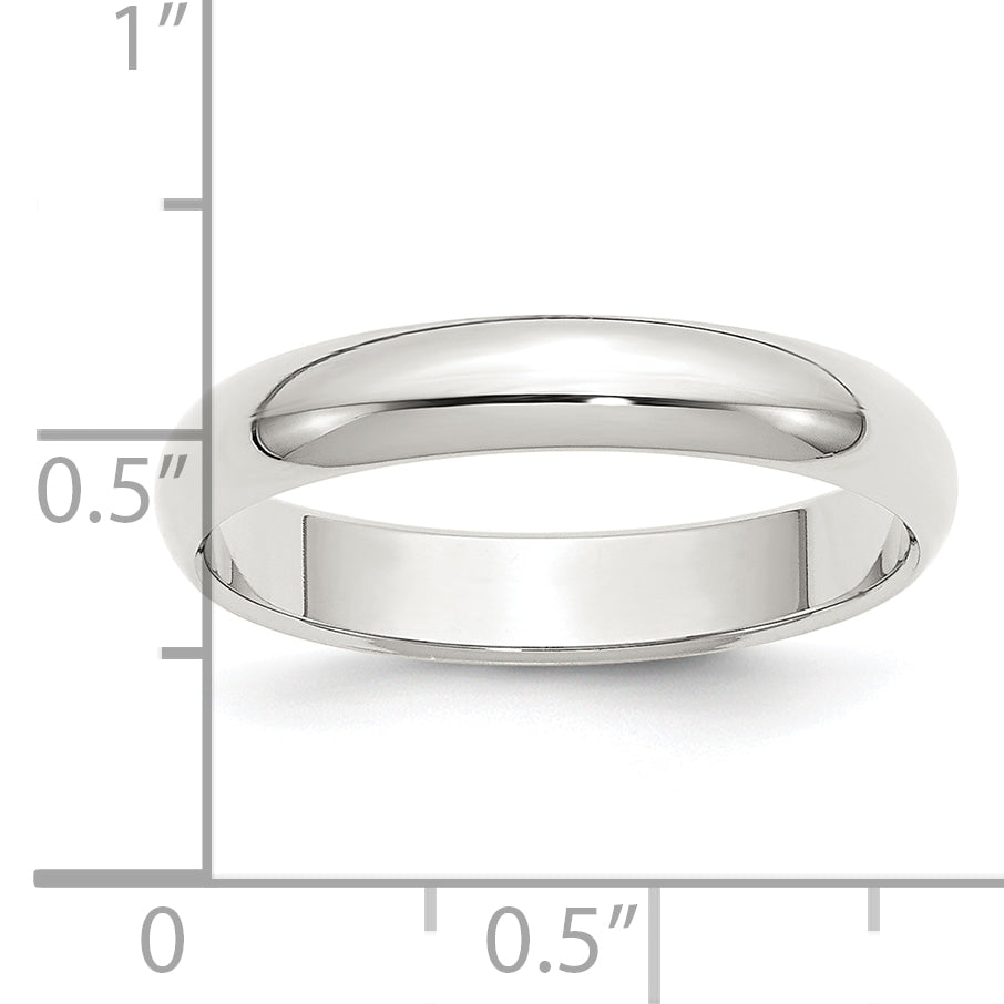 Sterling Silver Rhodium Plated 4mm Half Round Size 9.5 Band (Size 9.5 Only)