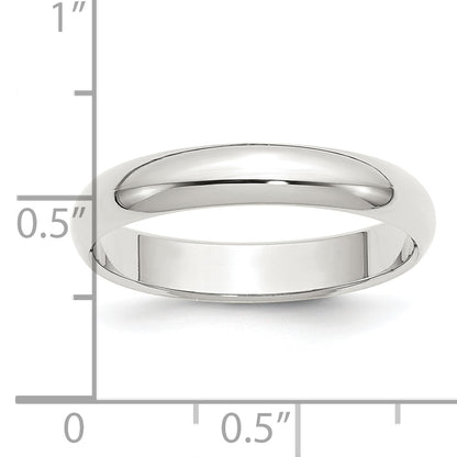 Sterling Silver Rhodium Plated 4mm Half Round Size 9.5 Band (Size 9.5 Only)